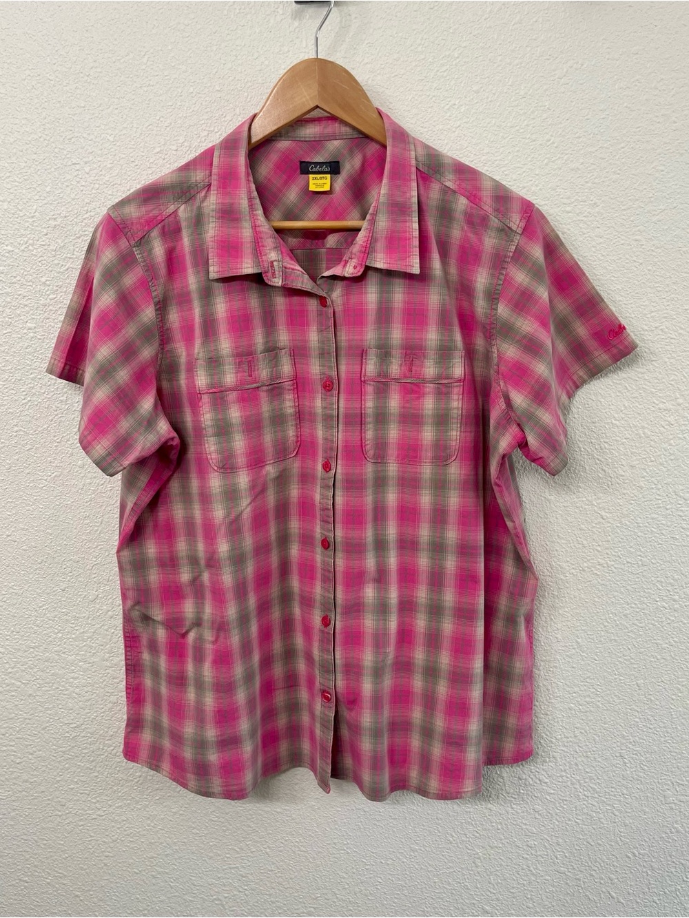 Cabela's Pink Plaid Short-Sleeve Button-Down Shirt 2XL 2TG
